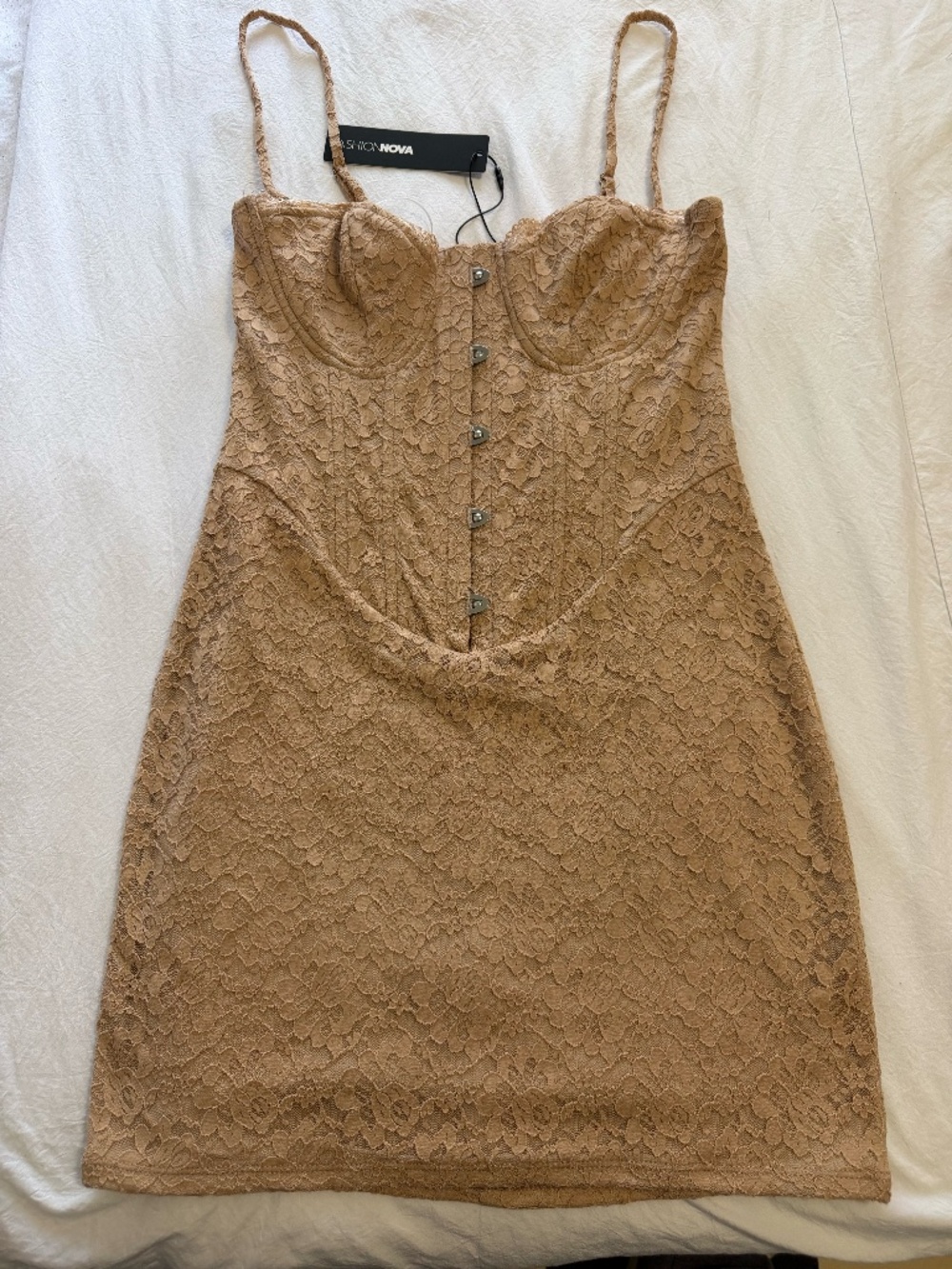 Fashion Nova Nude Lace Bodycon Dress